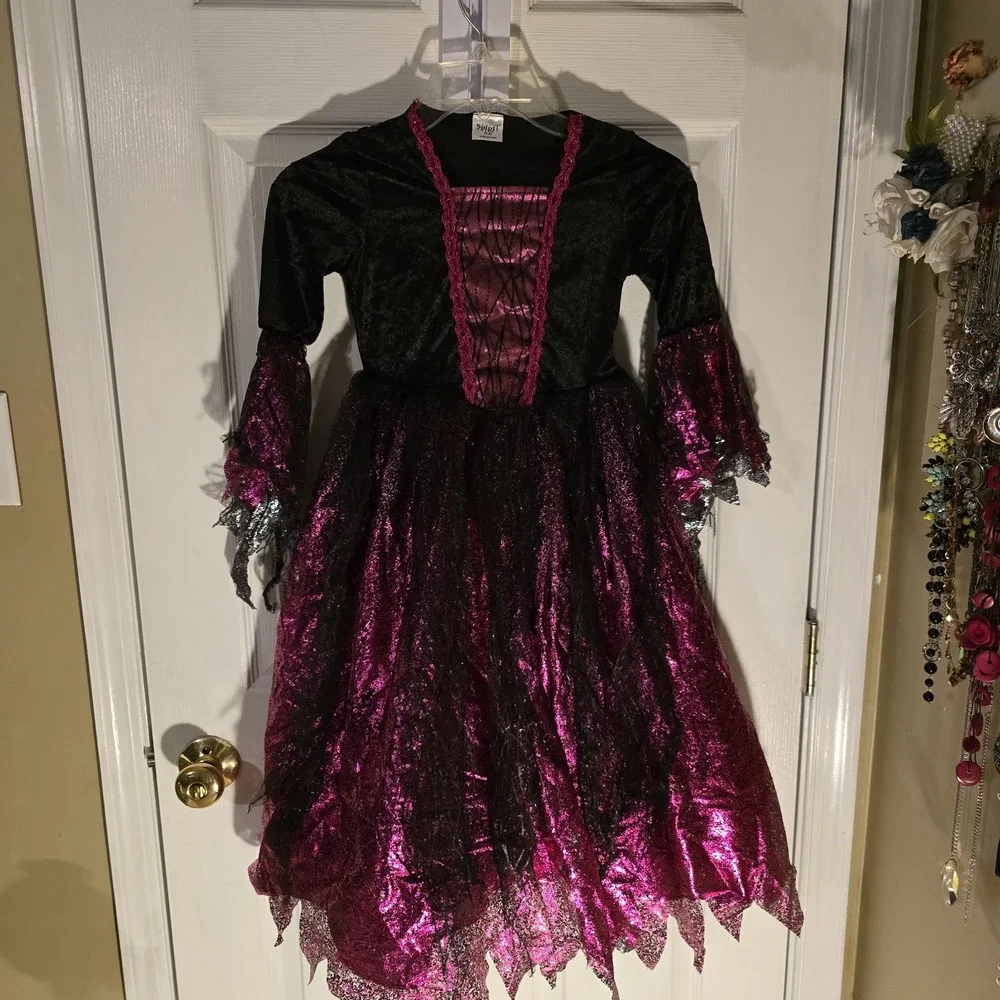 Spirit Halloween Witch Costume Black & Purple Girls Size 5T-6T Metallic Colorful